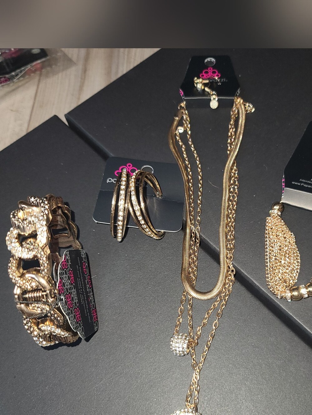 Paparazzi Gold-Tone Layered Necklace & Bracelet Jewelry Set..4 Piece Set